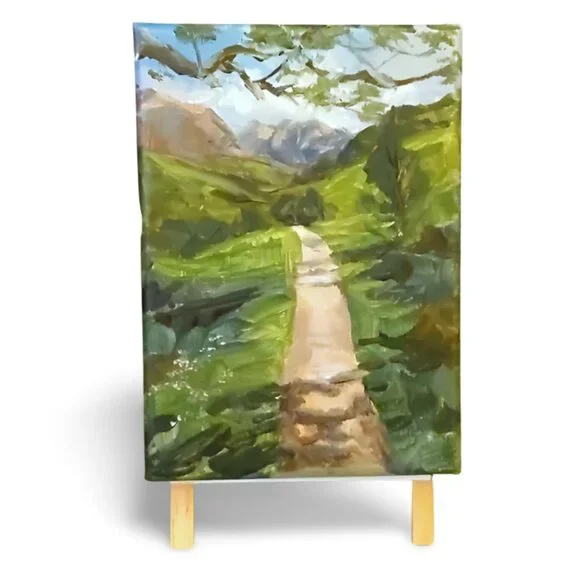Mountain spring, Original Landscape Painting, 5x7 Mini Art - Picture 3 of 14